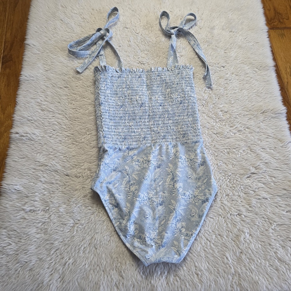Minnow x Tuckernuck One Piece Swim Suit Women's Small Blue Toile Smocked - Picture 4 of 10